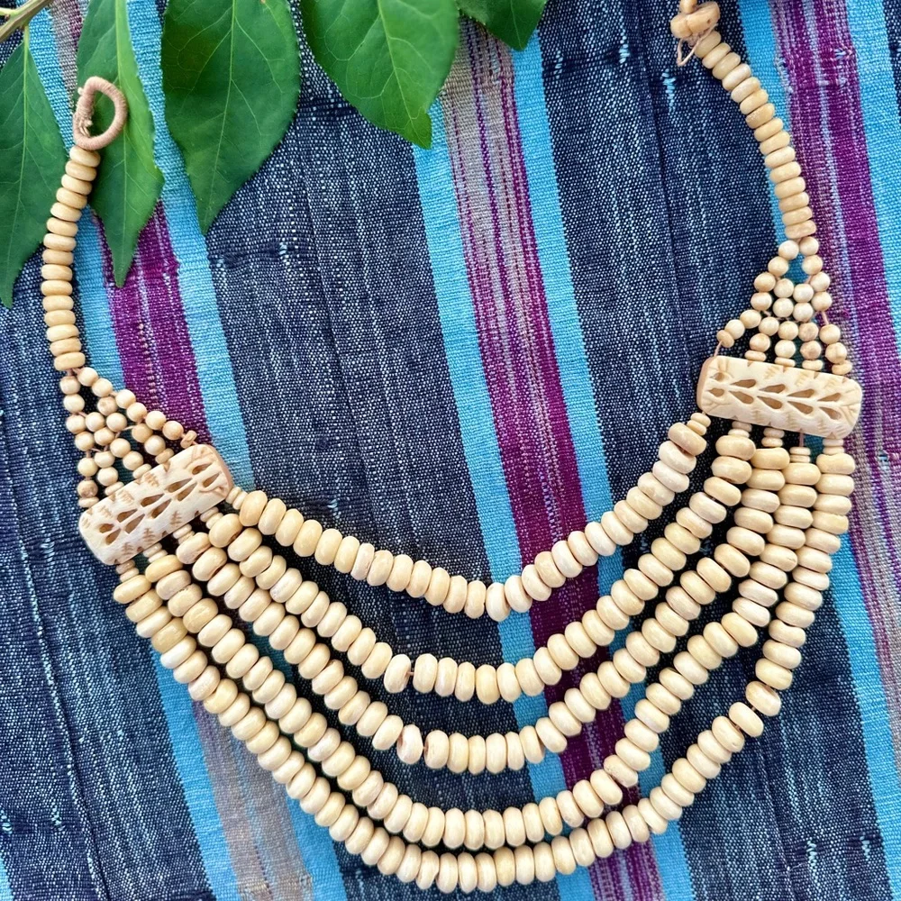 Vintage African Carved Bone Necklace - Picture 9 of 10